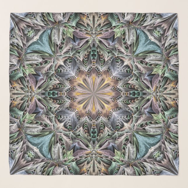 Abstract Multicolor Succulent Garden Rosette Scarf (Front)
