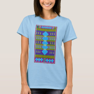Abstract Multicolored Design with Blue Diamonds T-Shirt