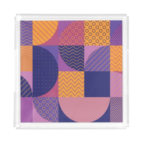 Abstract Multicolored Geometric Vintage Pattern Acrylic Tray