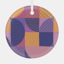 Abstract Multicolored Geometric Vintage Pattern Glass Ornament