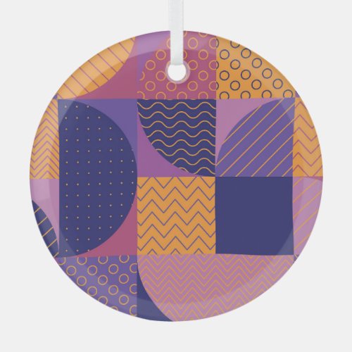 Abstract Multicolored Geometric Vintage Pattern Glass Ornament