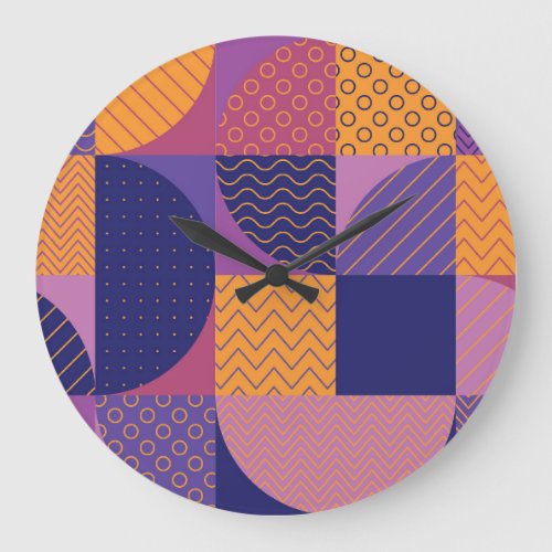 Abstract Multicolored Geometric Vintage Pattern Large Clock