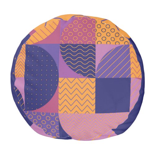 Abstract Multicolored Geometric Vintage Pattern Pouf