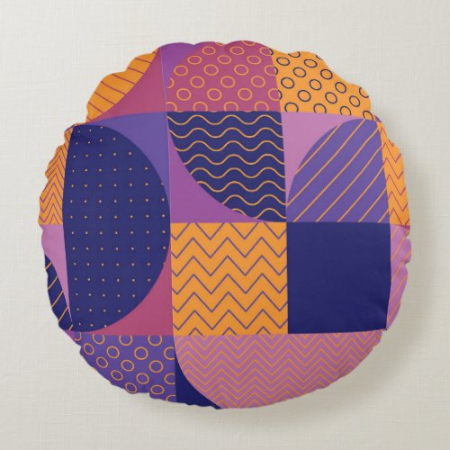 Abstract Multicolored Geometric Vintage Pattern Round Pillow