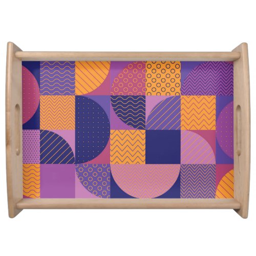 Abstract Multicolored Geometric Vintage Pattern Serving Tray