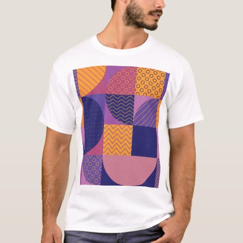 Abstract Multicolored Geometric Vintage Pattern T_Shirt