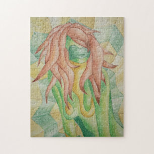 abstract multicolored green posing lady retro jigsaw puzzle