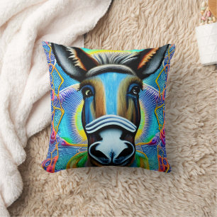 Abstract Multicolored Little Donkey Throw Pillow