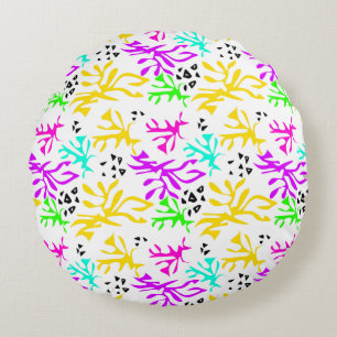 Abstract multicolored neon pattern round pillow