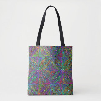 abstract multicolored neon tile design tote bag