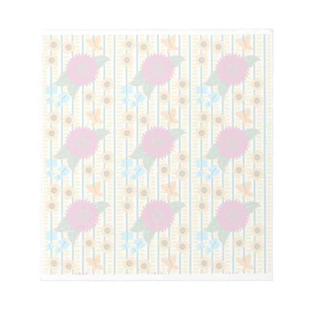 Abstract Multicolored Pattern Flowers Butterflies Notepad (Front)