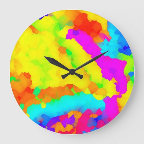 Abstract Multicolored Rainbow Watercolor Large Clock
