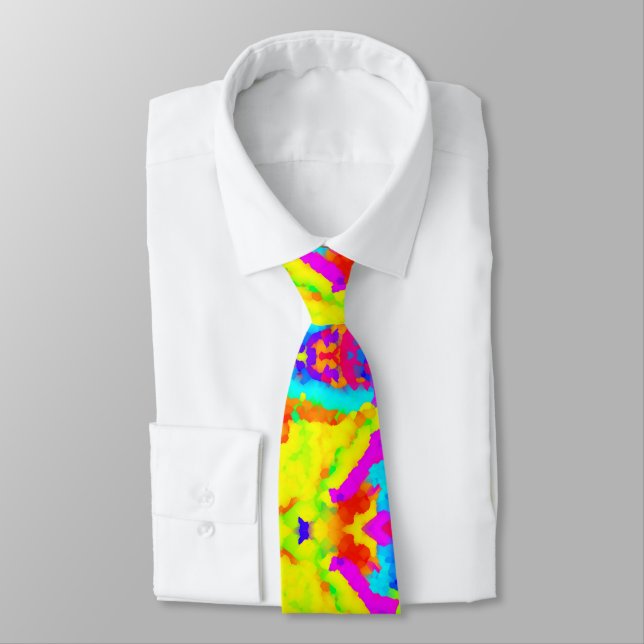 Abstract Multicolored Rainbow Watercolor Neck Tie (Tied)