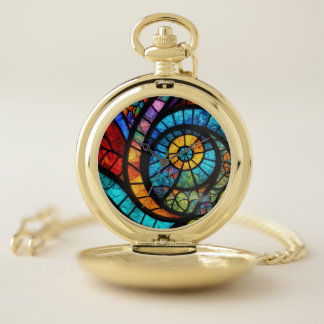 Abstract Multicolored stainglass pocket watch