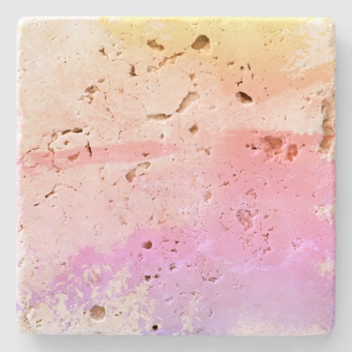 Abstract Multicolored Travertine Stone Coaster