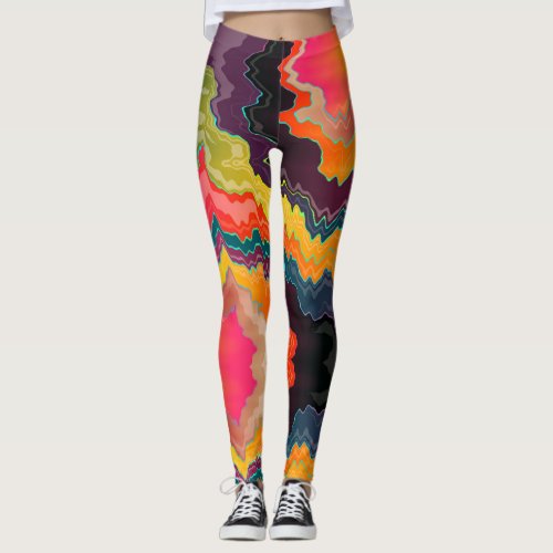 Abstract Multicolored Zigzag Leggings