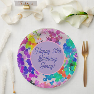 Abstract Multicolour Happy Birthday Bokeh Bubbles Paper Plates