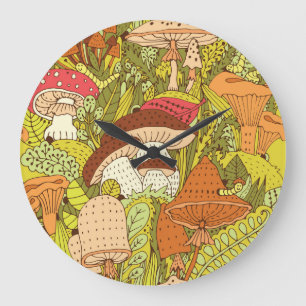 Abstract Mushroom Forest: Artistic Pattern Large Clock