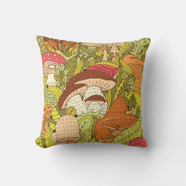 Abstract Mushroom Forest: Artistic Pattern Throw Pillow (Front)