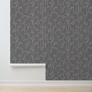 Abstract Mushroom Line Art on Gray Wallpaper