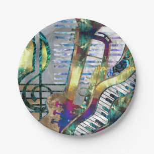 Abstract Music Art Collage - mixed media #1 Paper Plates