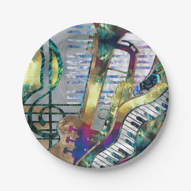 Abstract Music Art Collage - mixed media #1 Paper Plates (Front)
