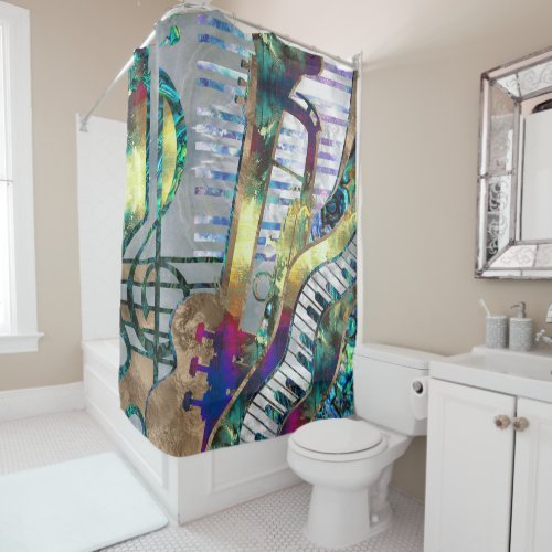 Abstract Music Art Collage _ mixed media 1 Shower Curtain