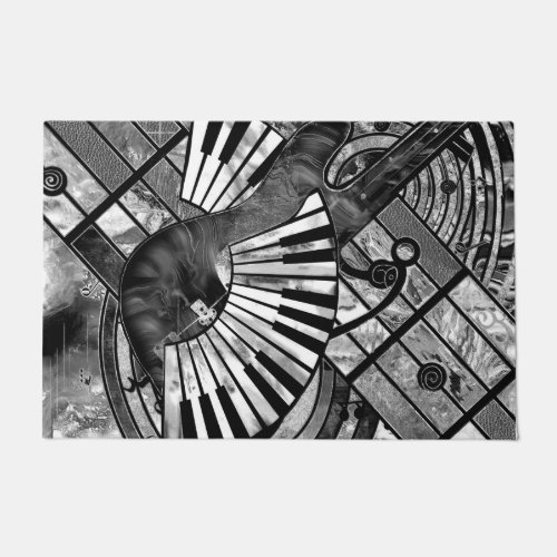 Abstract Music Art _ Grayscale Mixed Textures Doormat