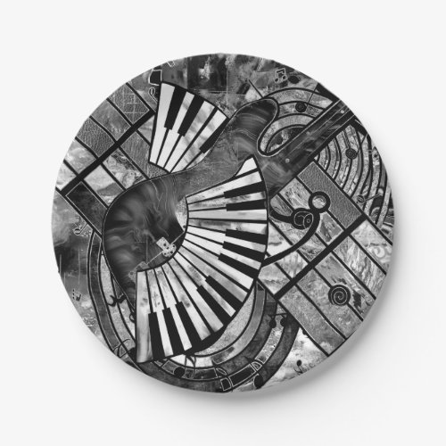 Abstract Music Art _ Grayscale Mixed Textures Paper Plates