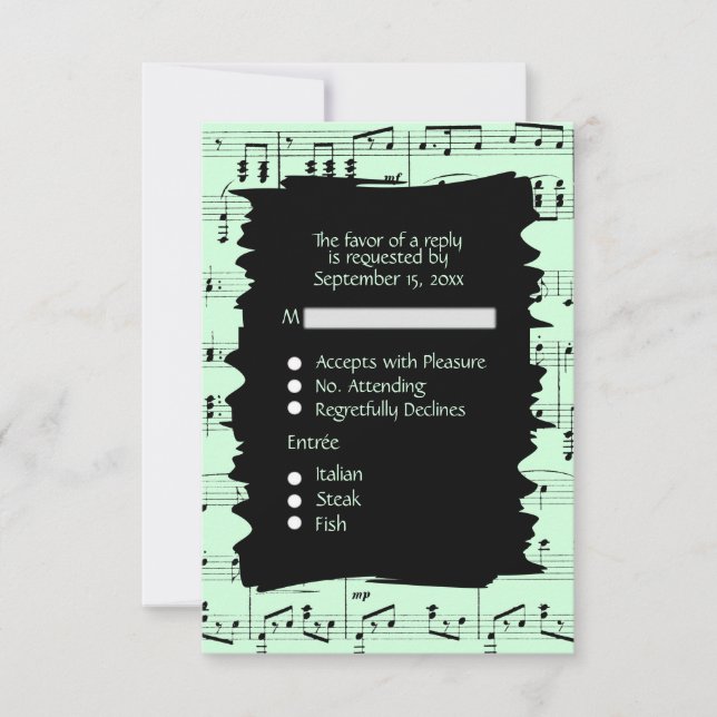 Abstract Music Black and Mint RSVP w Menu Choice (Front)