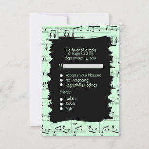 Abstract Music Black and Mint RSVP w Menu Choice