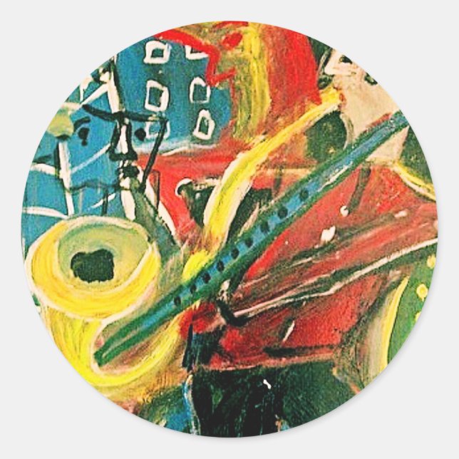 ABSTRACT MUSIC CLASSIC ROUND STICKER (Front)