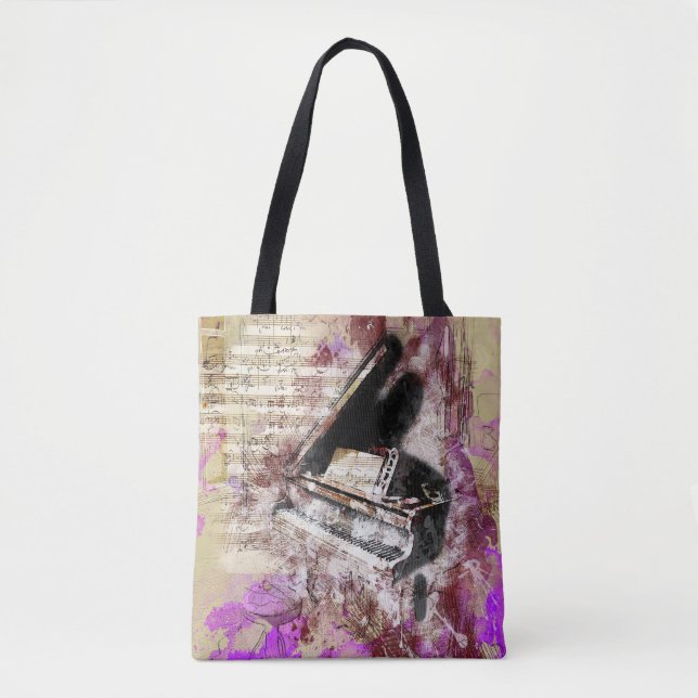 Abstract Music Piano Design Purple Tote Bag (Front)