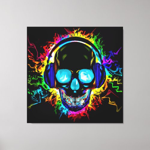 Abstract Music Skull Rock Colorful Electric Loud H Canvas Print