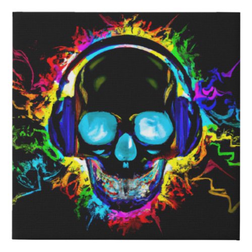 Abstract Music Skull Rock Colorful Electric Loud H Faux Canvas Print