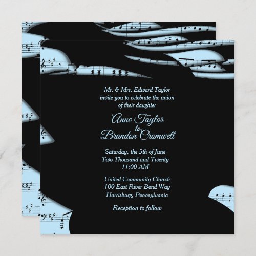 Abstract Music Theme Wedding Invitation Blue