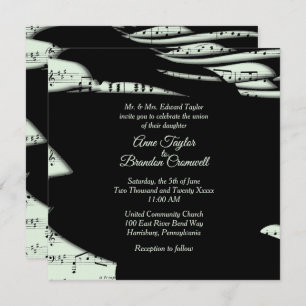 Abstract Music Theme Wedding Invitation Mint Green