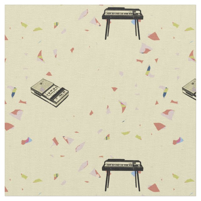 Abstract Music Vintage Organ Record Pattern Fabric (Close Up)