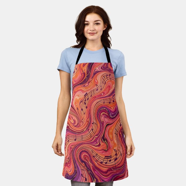 Abstract Musical Notes Sunset Orange Apron (Worn)