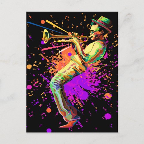 Abstract Musician Playing Trumpet Postcard