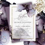 Abstract Muted Amethyst Heather Purple Wedding Invitation<br><div class="desc">Wedding Invitation | Abstract Muted Amethyst Heather Purple wedding motif. Details highlighted by a thin gold frame that allows part of the watercolor design on top showing full colors and part of it behind showing a misty veil of color - Moody and ethereal , this beautiful hand painted watercolor illustration...</div>