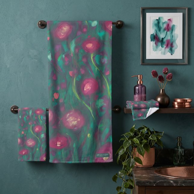 Abstract muted red roses bath towel set (Creator Uploaded)