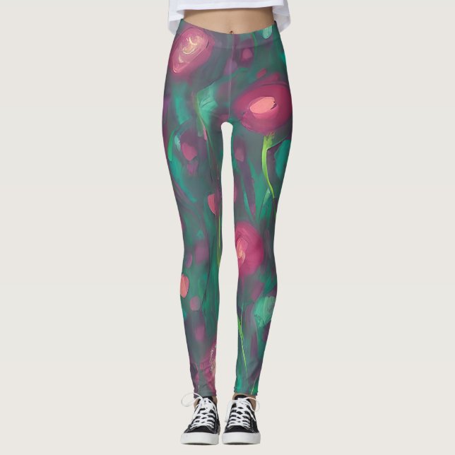 Abstract muted red roses  leggings (Front)