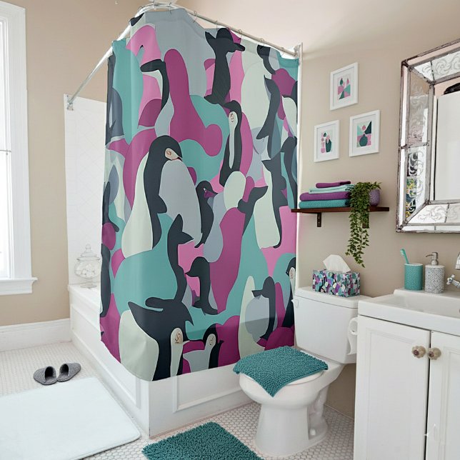 Abstract muted tones penguins shower curtain (Creator Uploaded)