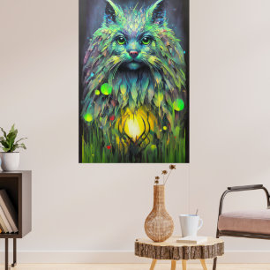 Abstract Mystical Cat Fantasy Art Poster
