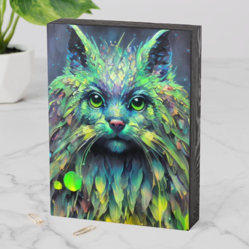 Abstract Mystical Cat Fantasy Art Wooden Box Sign