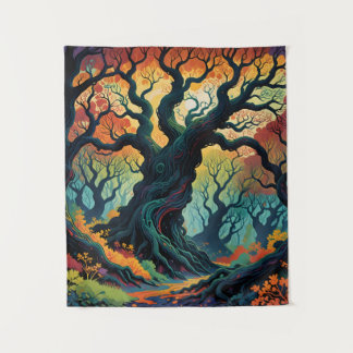 Abstract Mystical Trees Tapestry
