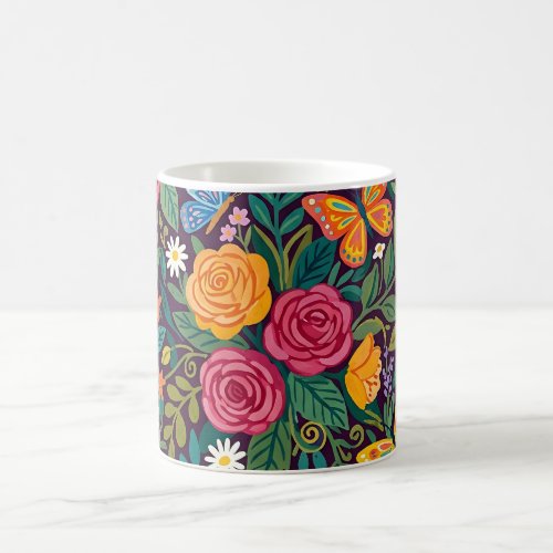 Abstract Naive Roses Butterflies Coffee Mug