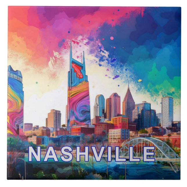 Abstract Nashville Skyline Art Modern Cityscape  Ceramic Tile (Front)