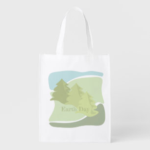 Abstract natural landscape with fir trees and sky grocery bag